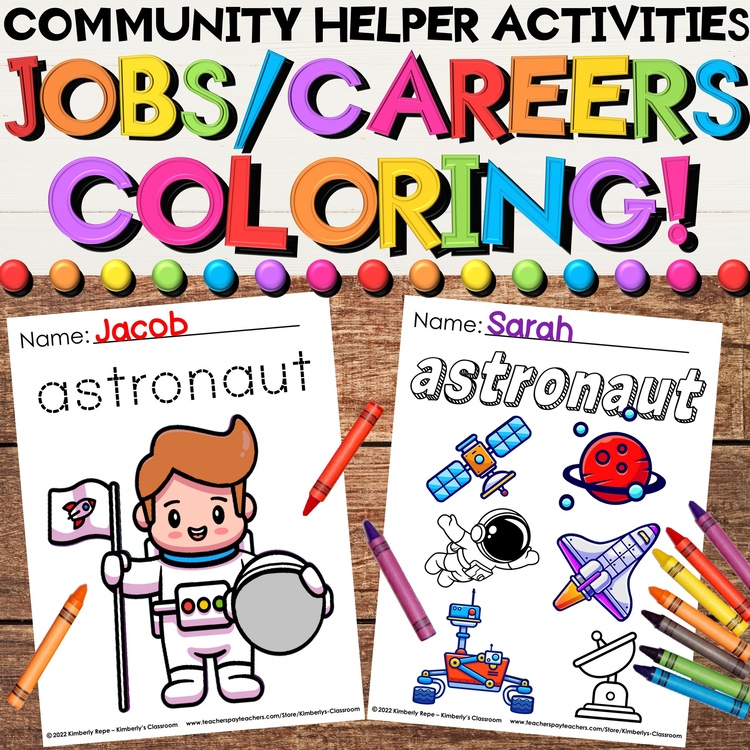 Community Helpers Coloring Sheets with Equipment Vocabulary for Job Education