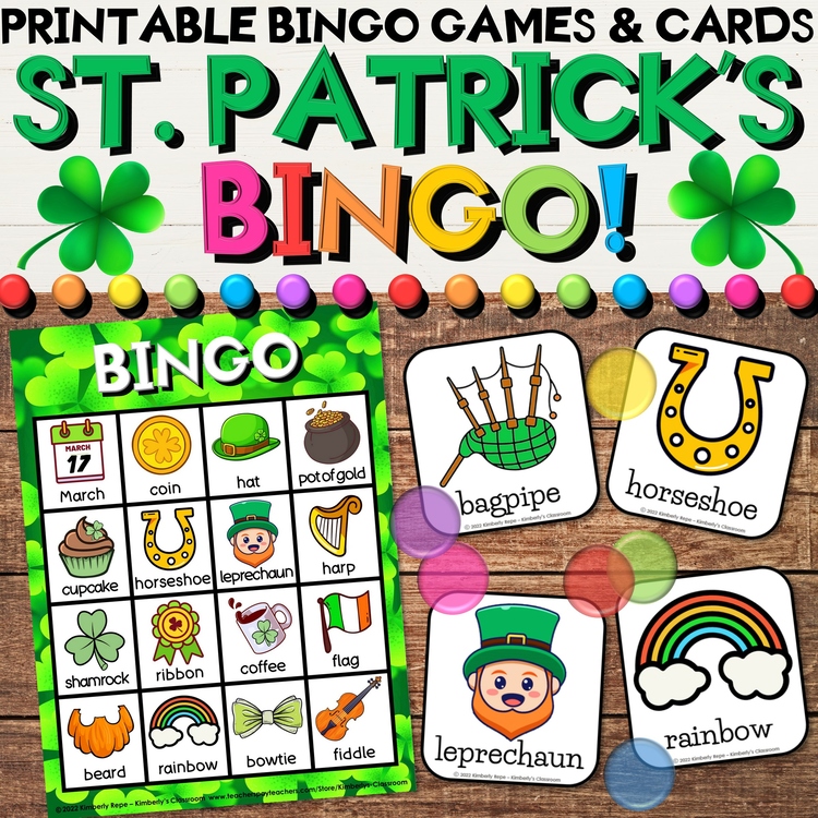 St. Patrick's Day Bingo Game Activities with Irish Vocabulary Call Cards