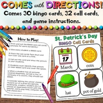 St. Patrick's Day Bingo Game Activities with Irish Vocabulary Call Cards, image 4