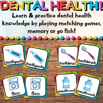 Dental Health Math & Literacy Mini Picture Cards and Vocabulary Flash Cards, image 3