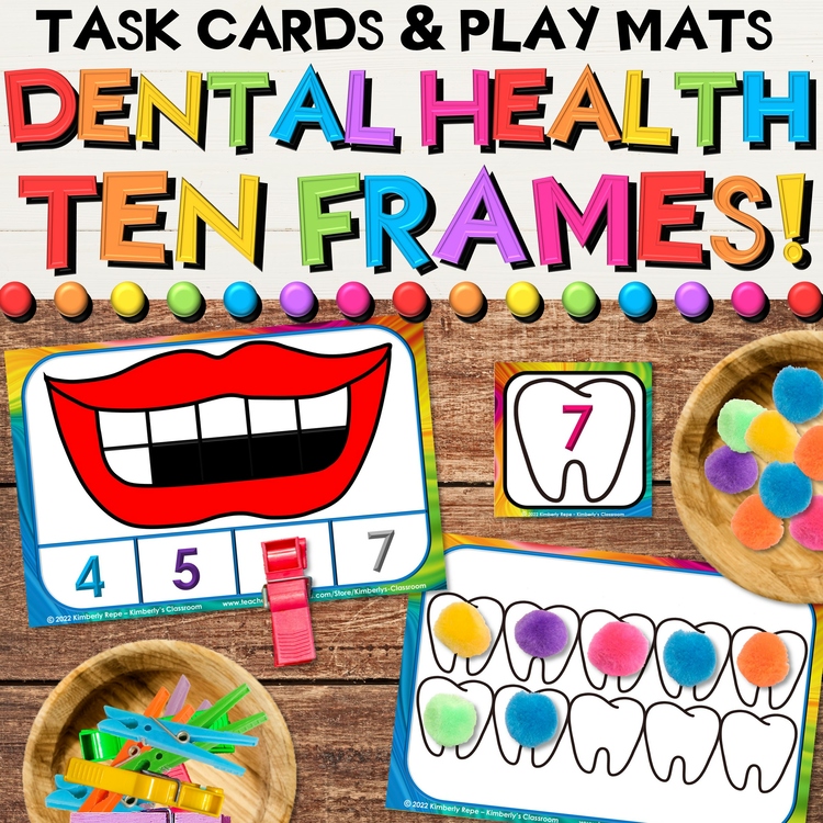 Dental Health Building & Counting Ten Frames Activities with Math Number Cards