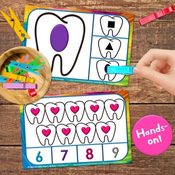 Dental Health Math & Literacy Task Cards - Hygiene, Alphabet & Shapes Clip Cards, image 3
