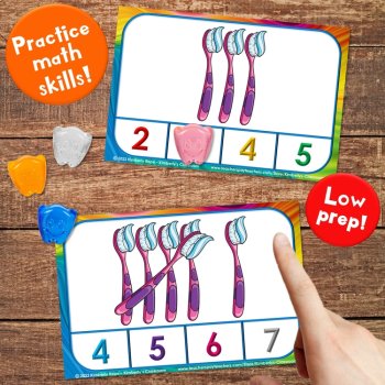 Dental Health Math & Literacy Task Cards - Hygiene, Alphabet & Shapes Clip Cards, image 4