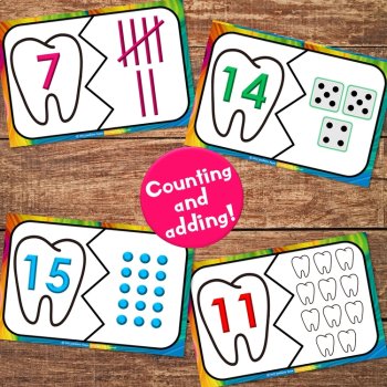 Dental Health & Hygiene Math & Literacy Puzzles with Alphabet & Shape Activities, image 2