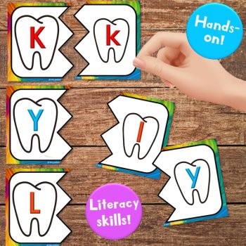 Dental Health & Hygiene Math & Literacy Puzzles with Alphabet & Shape Activities, image 3