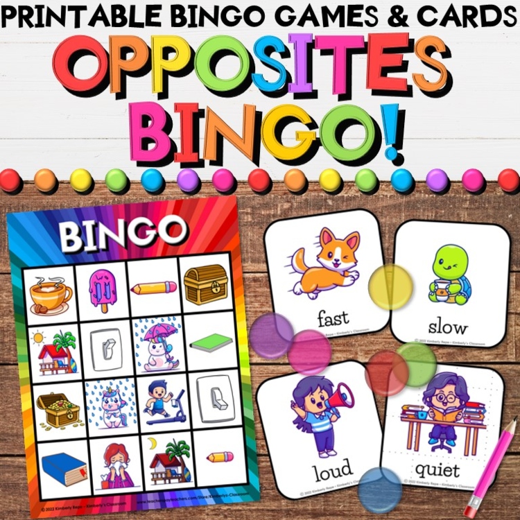 Opposites Day Bingo Game - Differentiated Antonyms Vocabulary Activities