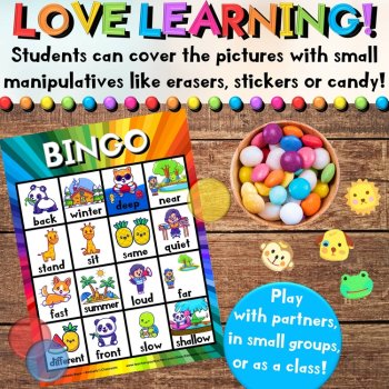Opposites Day Bingo Game - Differentiated Antonyms Vocabulary Activities, image 2