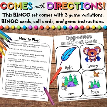Opposites Day Bingo Game - Differentiated Antonyms Vocabulary Activities, image 4