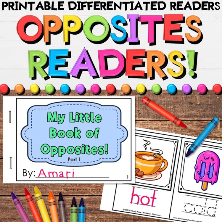 Opposites Day Emergent Mini Readers - Antonyms Vocabulary Books with Writing