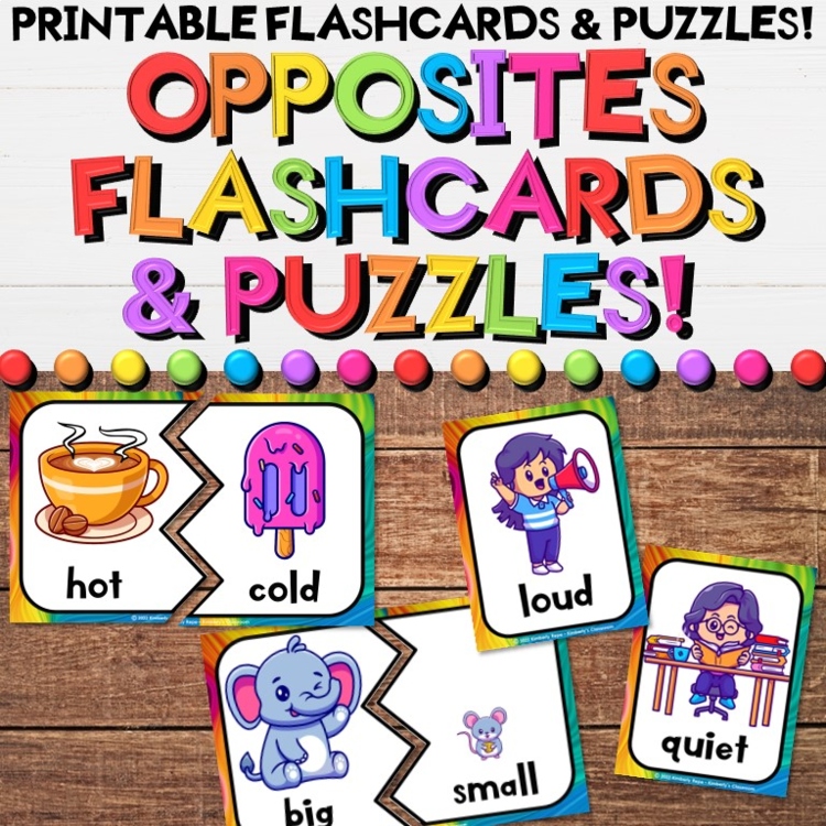 Opposites Day Flashcards & Puzzles - All About Antonyms Games & Activities