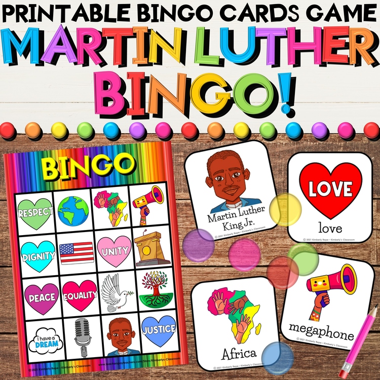 Martin Luther King Jr. Bingo Game with Black History Month Vocabulary Activities