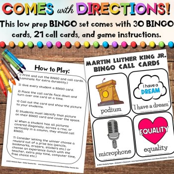Martin Luther King Jr. Bingo Game with Black History Month Vocabulary Activities, image 4