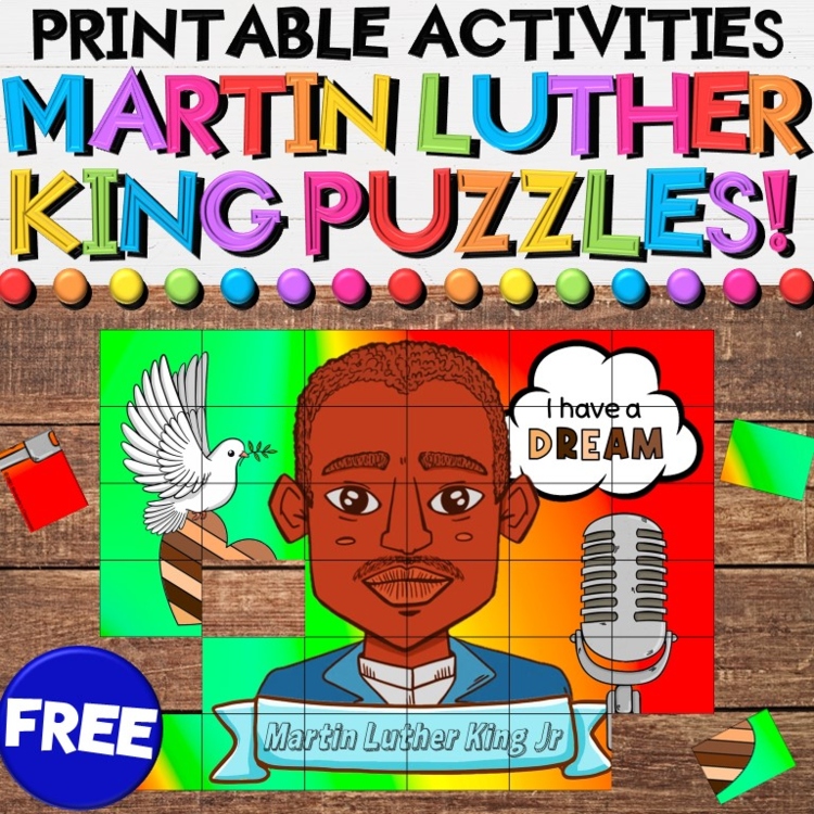 Martin Luther King Coloring Art Puzzle Activities - Individual or Collaborative
