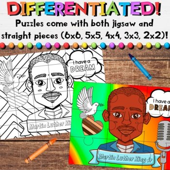 Martin Luther King Coloring Art Puzzle Activities - Individual or Collaborative, image 3