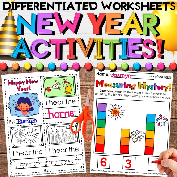 New Year 2026 Worksheets - Activities Pack with Math, Emergent Reader, & Writing