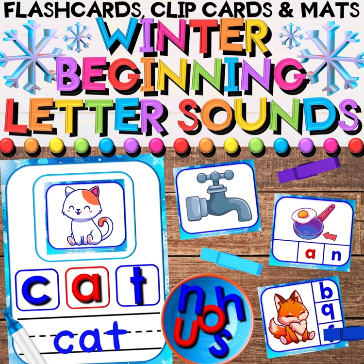 Winter CVC Beginning Letter Sounds Center - Task Cards & Writing Activities