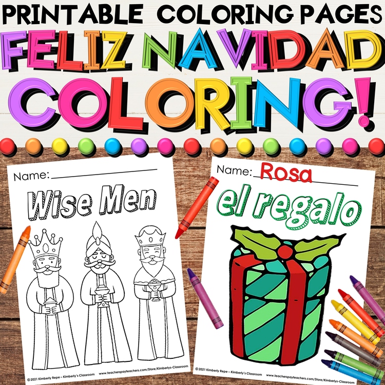 Feliz Navidad Coloring Activities - Las Posadas English & Spanish Vocabulary