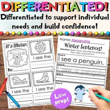 Winter Worksheets Printable Activities Pack - Math, Emergent Reader, Writing, image 3