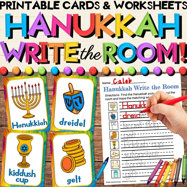 Hanukkah / Chanukah Write the Room Cards & Vocabulary Writing Worksheets