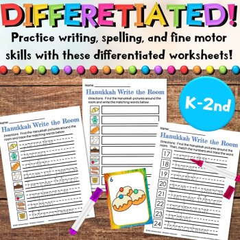 Hanukkah / Chanukah Write the Room Cards & Vocabulary Writing Worksheets, image 3