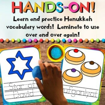 Hanukkah / Chanukah Play Dough Vocabulary Activity Mats for Writing & Fine Motor, image 3