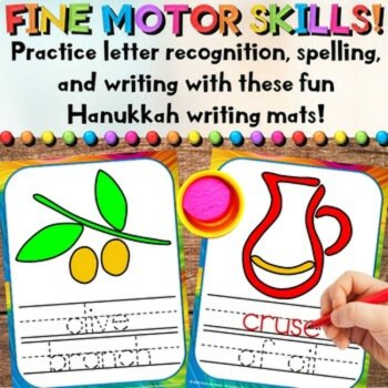 Hanukkah / Chanukah Play Dough Vocabulary Activity Mats for Writing & Fine Motor, image 4