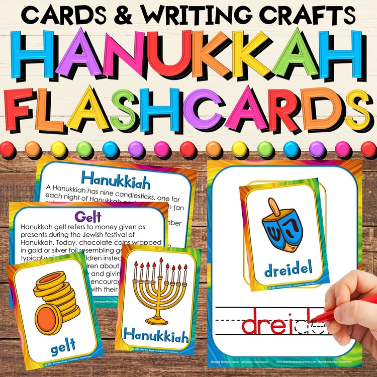 All About Hanukkah Activities - Informational, Vocabulary Cards, & Writing Mats