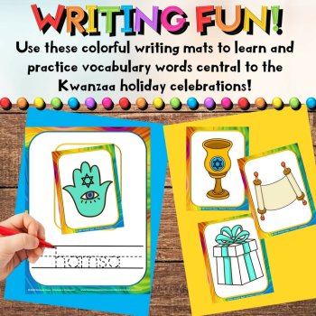 All About Hanukkah Activities - Informational, Vocabulary Cards, & Writing Mats, image 4