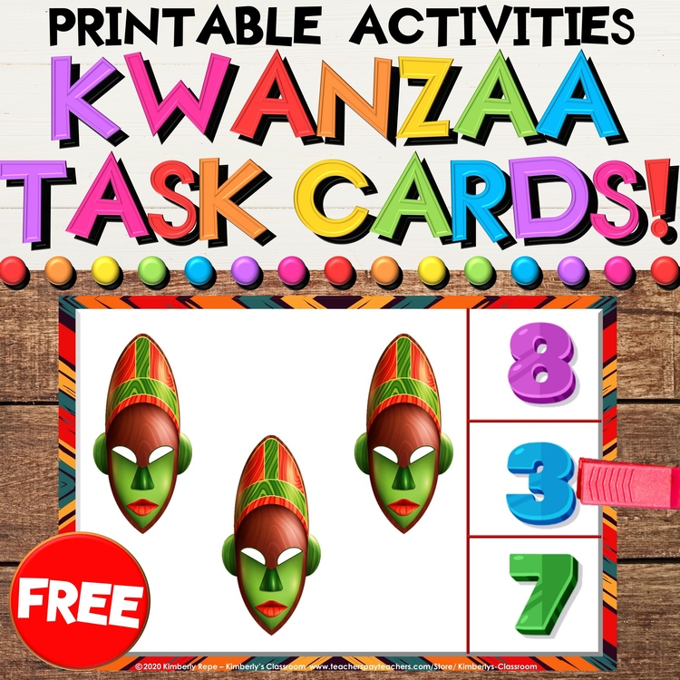Kwanzaa Clip / Task Card Activities - Counting, Math Centers, Number Recognition