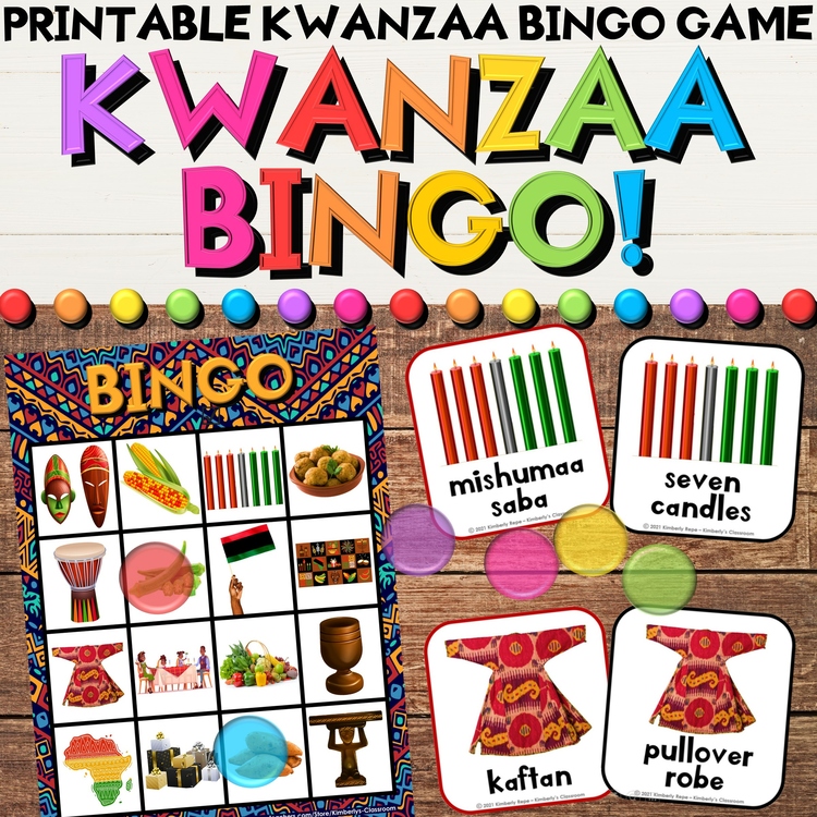 Kwanzaa Bingo Game Activities - Printable Vocabulary & African Images Cards