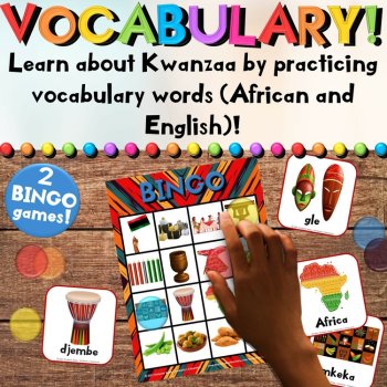 Kwanzaa Bingo Game Activities - Printable Vocabulary & African Images Cards, image 2