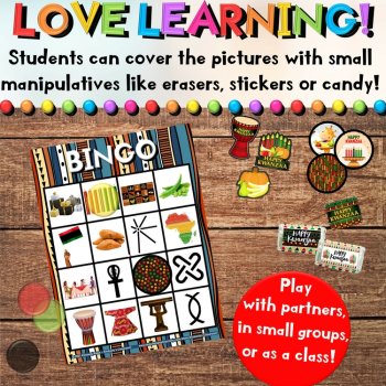 Kwanzaa Bingo Game Activities - Printable Vocabulary & African Images Cards, image 3