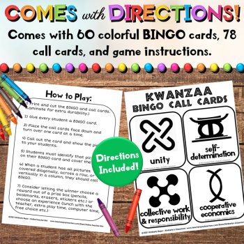 Kwanzaa Bingo Game Activities - Printable Vocabulary & African Images Cards, image 4