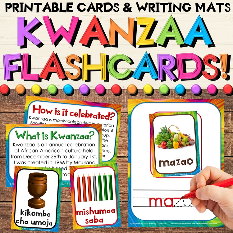 Kwanzaa Activities - Informational Cards, Vocabulary Flashcards, Writing Centers