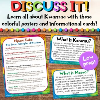Kwanzaa Activities - Informational Cards, Vocabulary Flashcards, Writing Centers, image 2