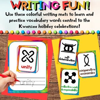 Kwanzaa Activities - Informational Cards, Vocabulary Flashcards, Writing Centers, image 4