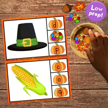 Thanksgiving Beginning Letter Sounds - Clip / Task Cards - Printable FREEBIE!, image 2