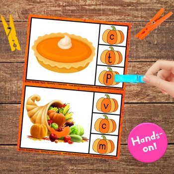 Thanksgiving Beginning Letter Sounds - Clip / Task Cards - Printable FREEBIE!, image 3