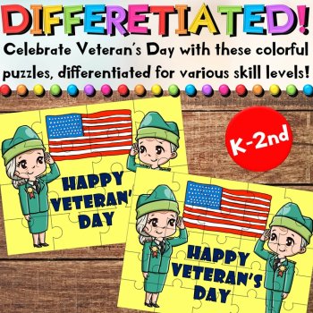 Veteran's Day Puzzles for Writing, Sequencing, & Coloring Activities, image 2