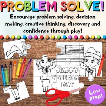 Veteran's Day Puzzles for Writing, Sequencing, & Coloring Activities, image 3