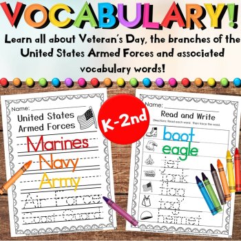 Veteran's Day Worksheet Activities - English, Writing, Math, Patterns, Coloring, image 2