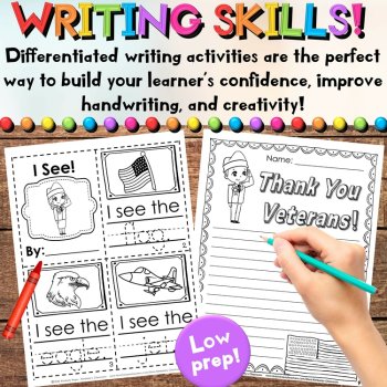 Veteran's Day Worksheet Activities - English, Writing, Math, Patterns, Coloring, image 3