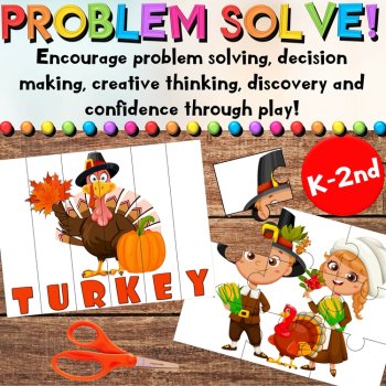 Thanksgiving Puzzles - Writing and Math Activities - Turkeys - Pilgrims, image 2