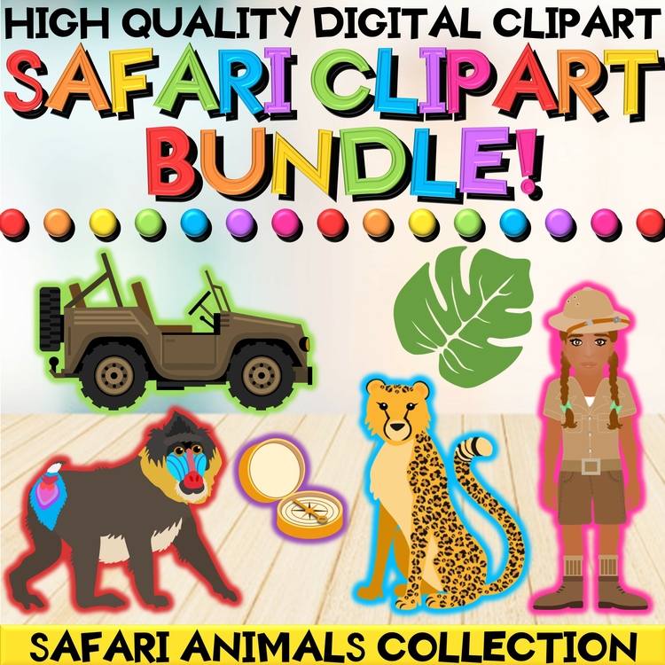 Safari Clipart Bundle with African Zoo Animals, People, & Equipment Gear