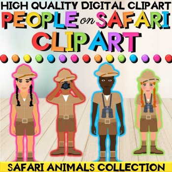 Safari Clipart Bundle with African Zoo Animals, People, & Equipment Gear, image 2