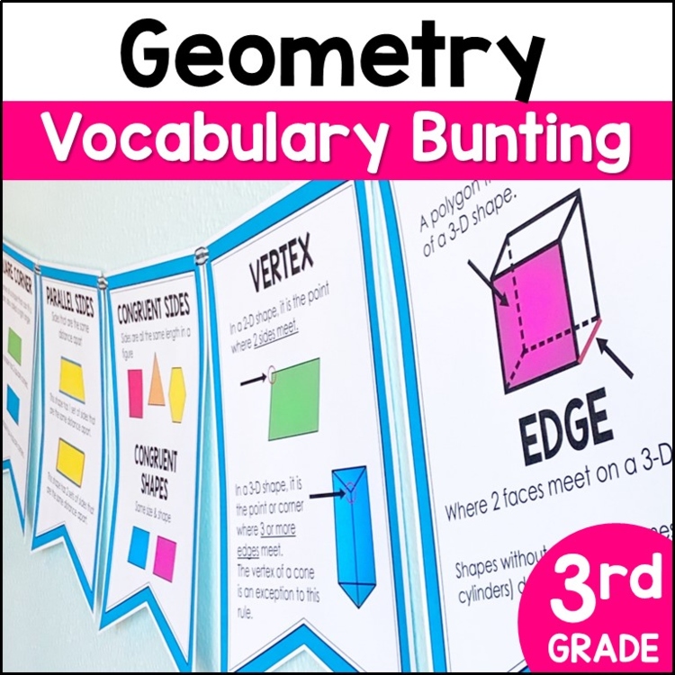 Geometry Math Word Wall Vocabulary Bunting 3rd Grade Math TEKS