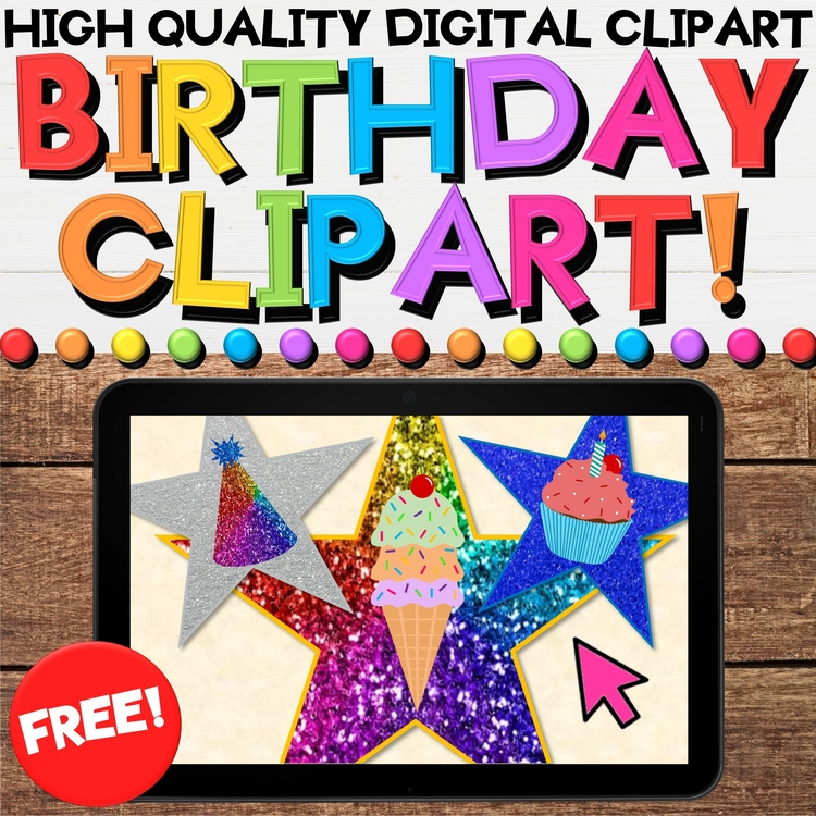 Happy Birthday Digital Clipart - Glitter Stars as a Reward System or for Slides