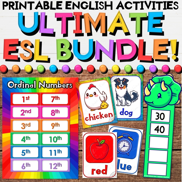 Ultimate English ESL, ELL, EFL, ESOL Teaching Bundle - Flashcards Puzzles Charts