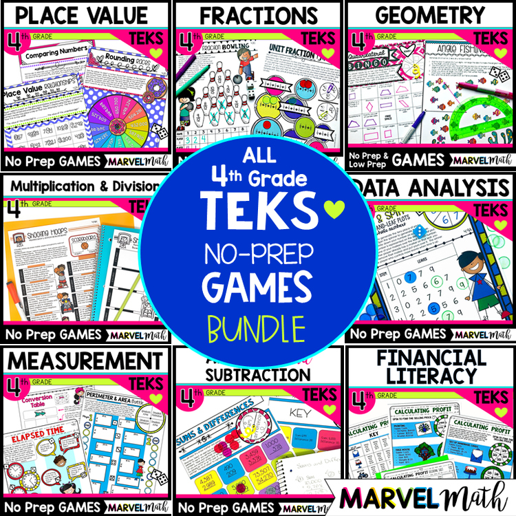 4th Grade TEKS NO PREP Math Games Bundle