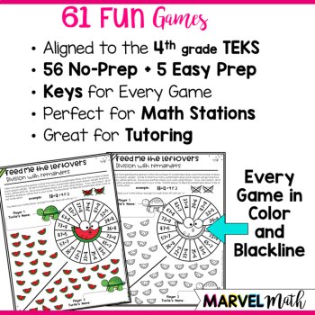 4th Grade TEKS NO PREP Math Games Bundle, image 2